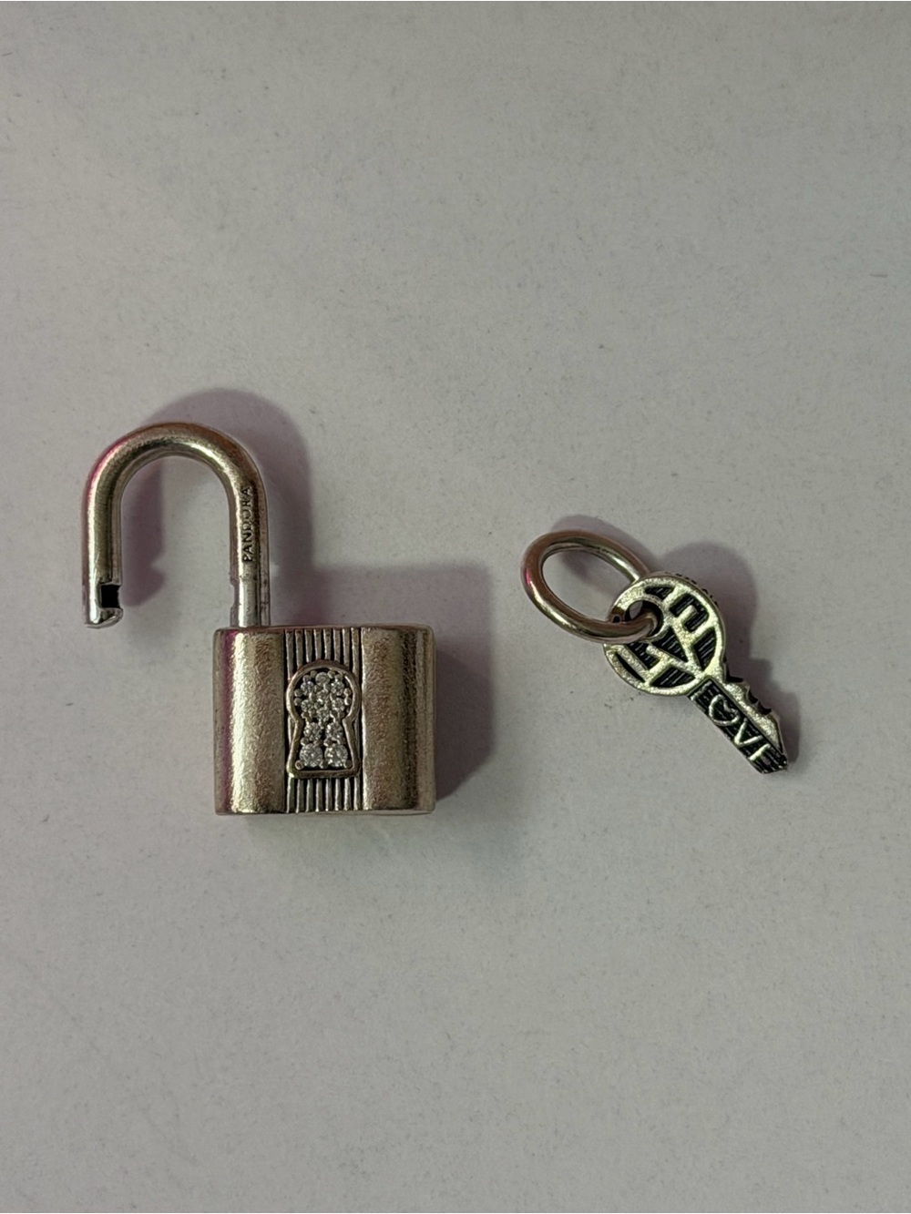 Pandora Silver Padlock and Key Charm Set